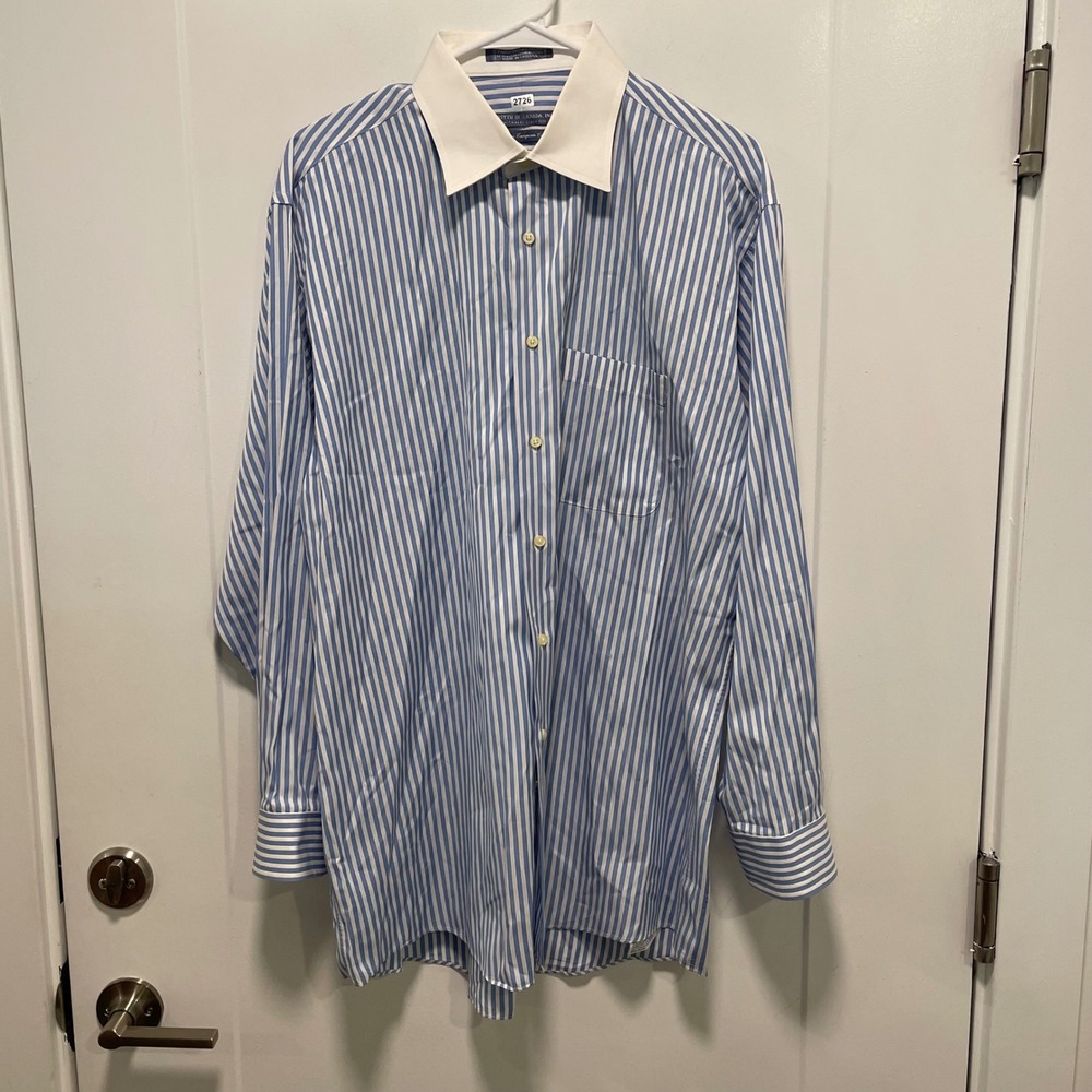 Forsyth of Canada Mens Stripe Dress Shirt Blue White 16.5 32/33 Cotton Canada
